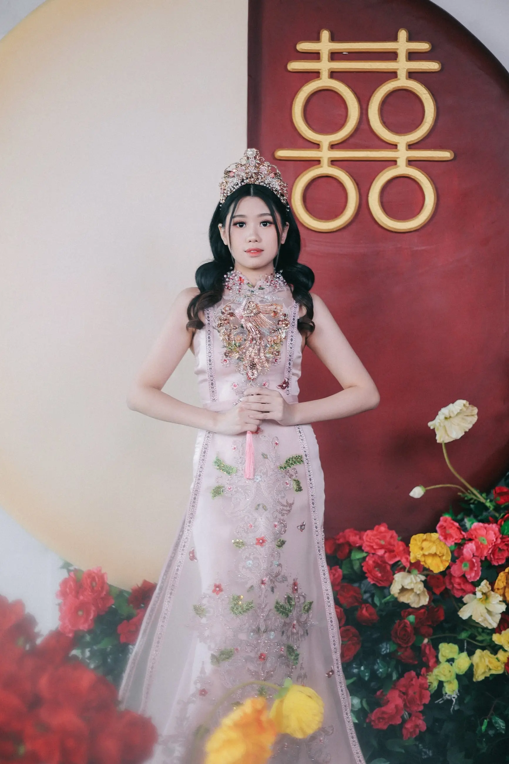 Cheongsam pink bersulam